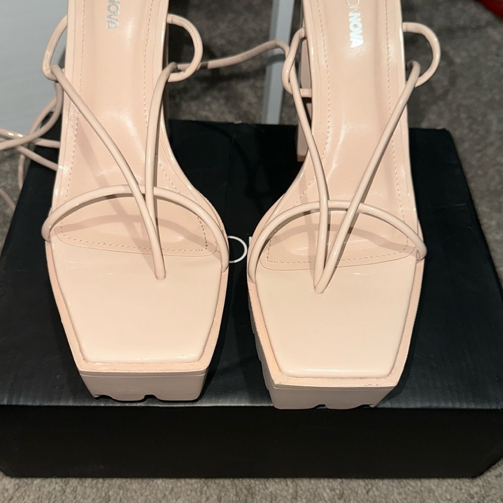 Fashion Nova Cream Square Toe Heels